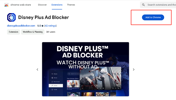 Tilføj Disney Ad Blocker Extension til Chrome