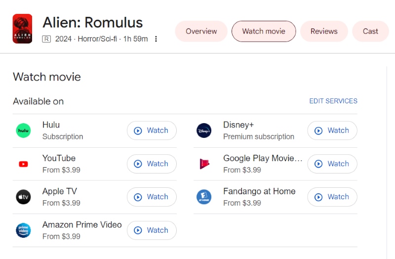 Alien: Romulus. Доступные платформы для скачивания.