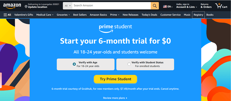 Prime Student Sign-up Page