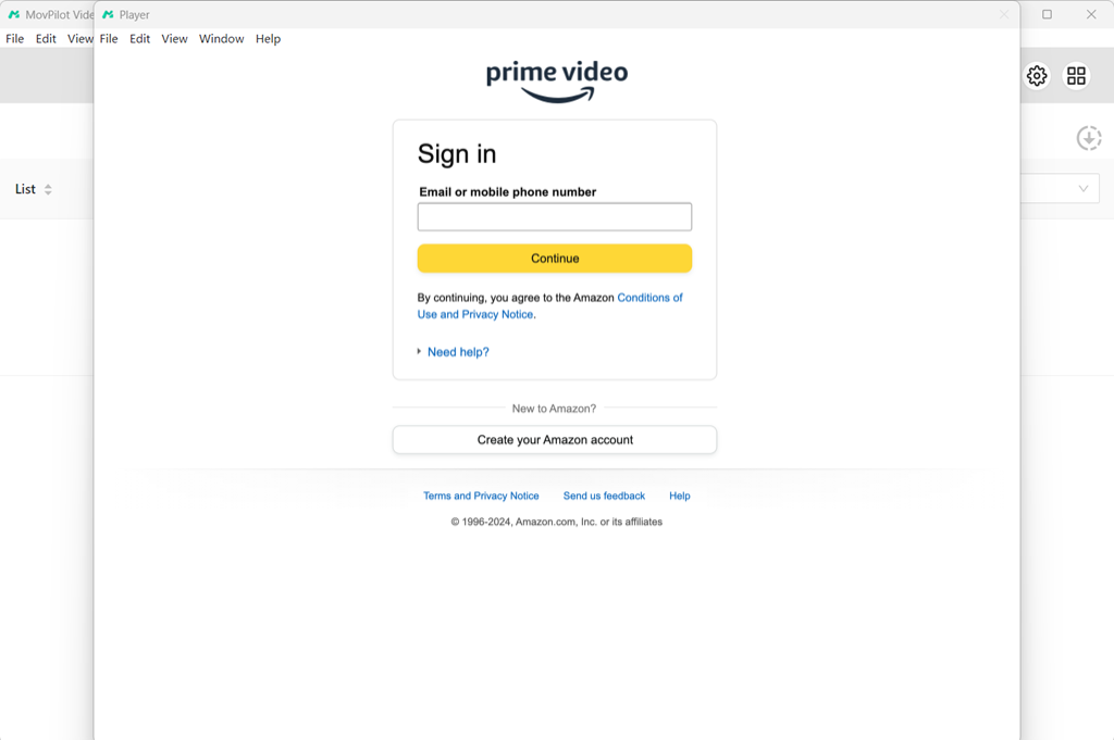 Log in MovPilot Amazon Prime Video Downloader