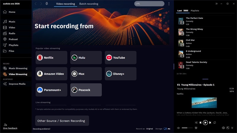 Audials One 2026 Interface