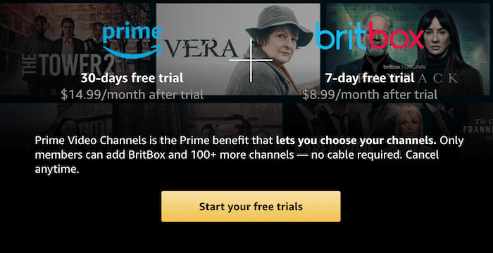 BritBox Plans on Amazon Prime