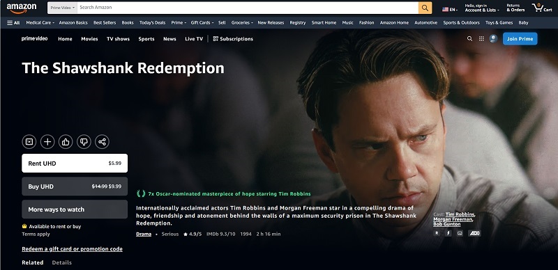 Rent or Buy The Shawshank Redemption Movie