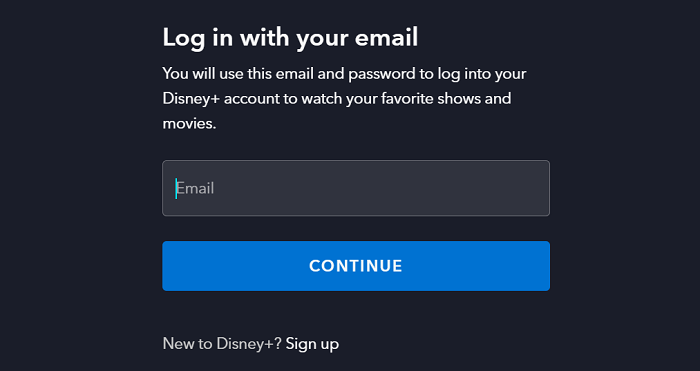 Página de login do Disney Plus 