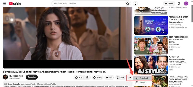 Download Saiyaara on YouTube on PC