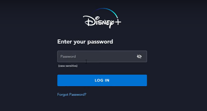 Enter Password to Login to Disney Plus