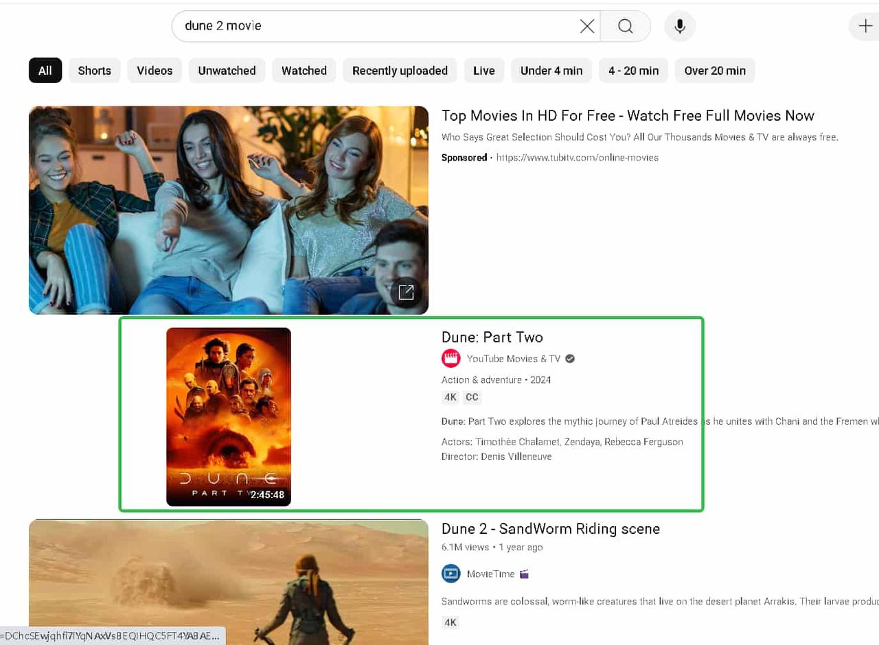Find YouTube Dune Part Two