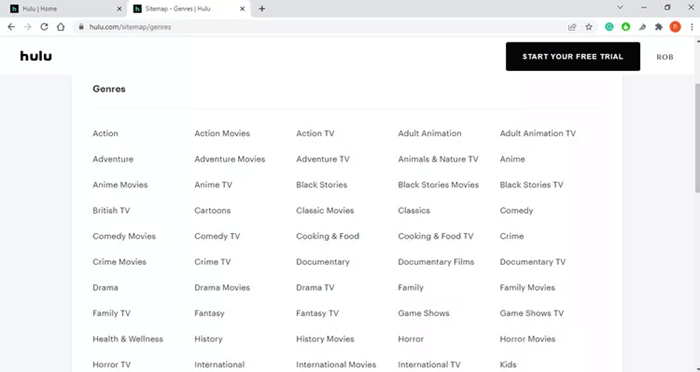 Géneros de contenido de Hulu