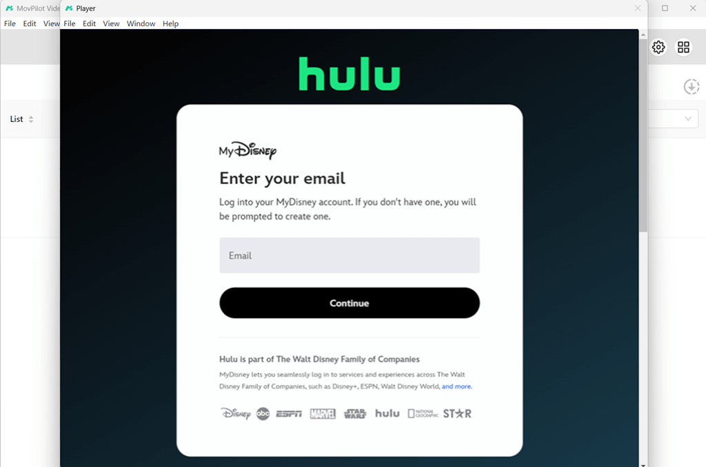 Log into Hulu Web Player on MovPilot