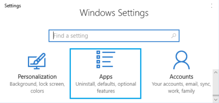 Interface of Windows Settings