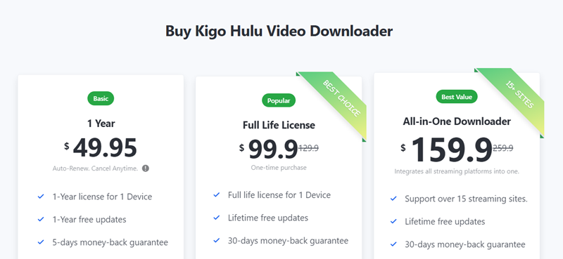 Kigo Hulu Video Downloader Plans