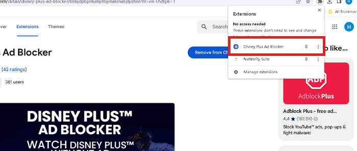 Lançar a extensão Disney Ad Blocker no Chrome