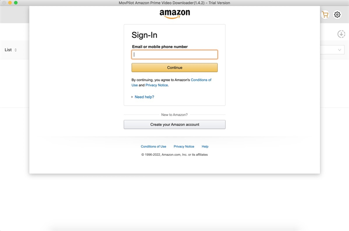 Log in to Amazon on MovPilot