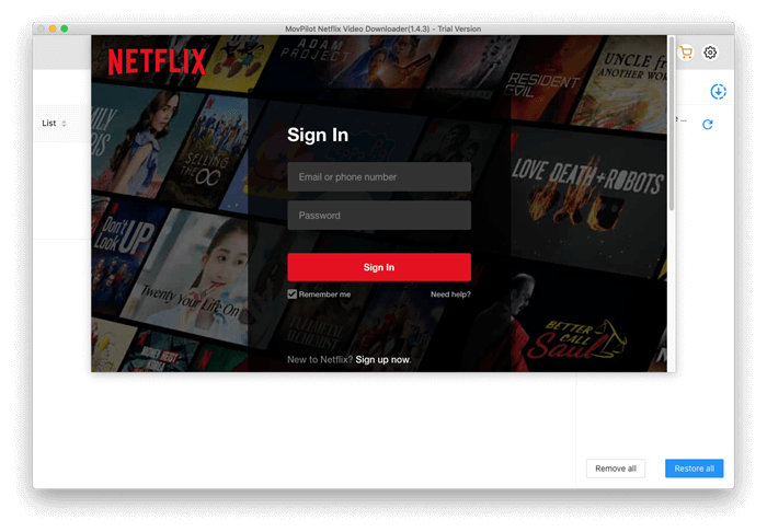 Melden Sie sich bei MovPilot bei Ihrem Netflix-Konto an