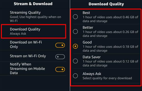 Lägre Prime Video Quality på mobilappen