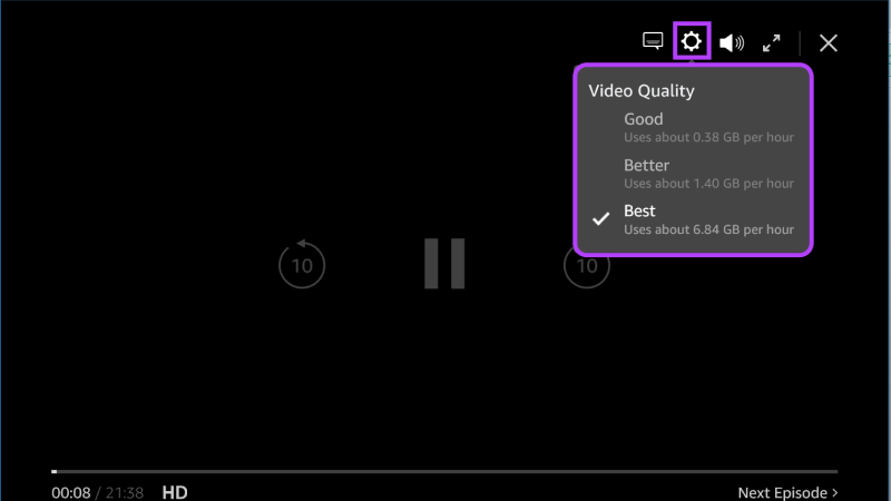 Lägre Prime Video Quality från PC Browser 