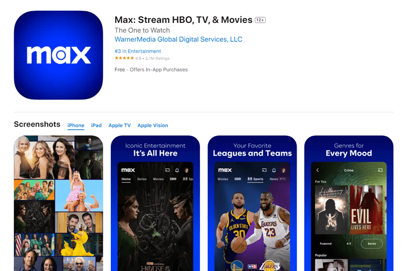 Max App App Store forhåndsvisning