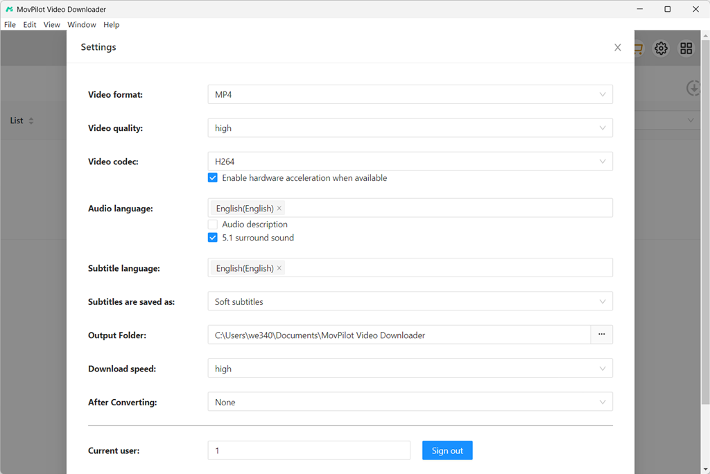 Juster indstillinger for MovPilot Netflix Video Downloader