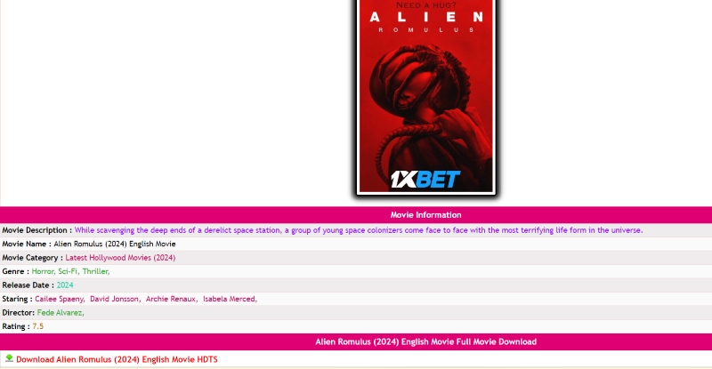 Скачать фильм «Чужой: Ромул» на Mp4Moviez (подробная страница)