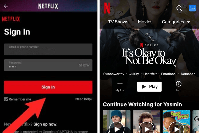 Log into Netflix on Android App
