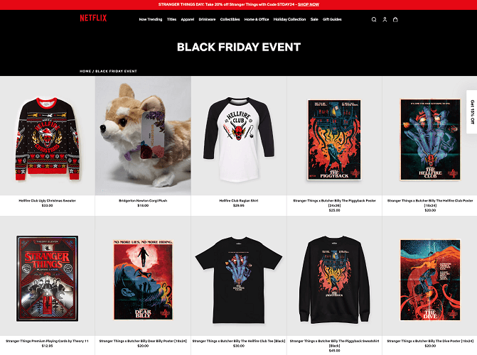 Netflix Merch Store on Black Friday Event