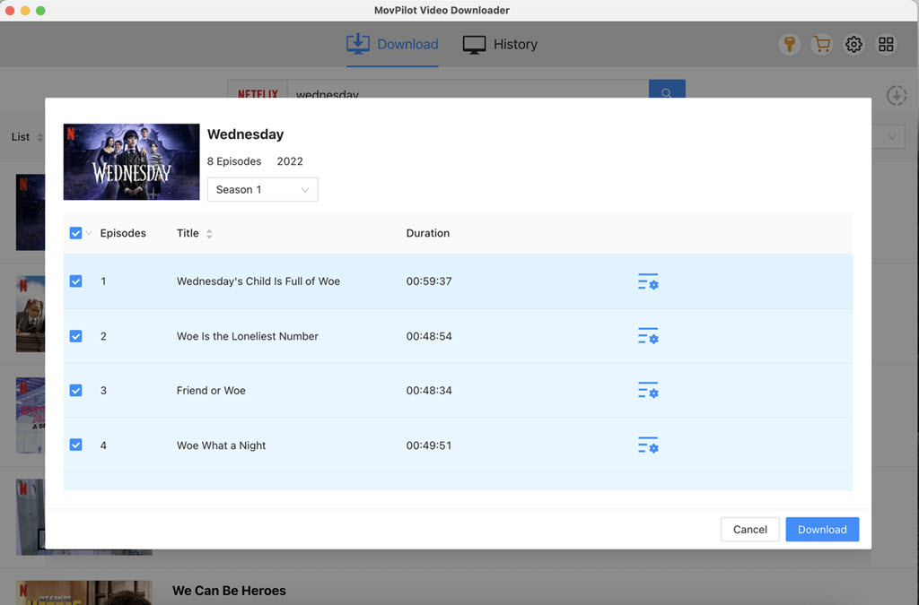 Select Seasons and Episodes