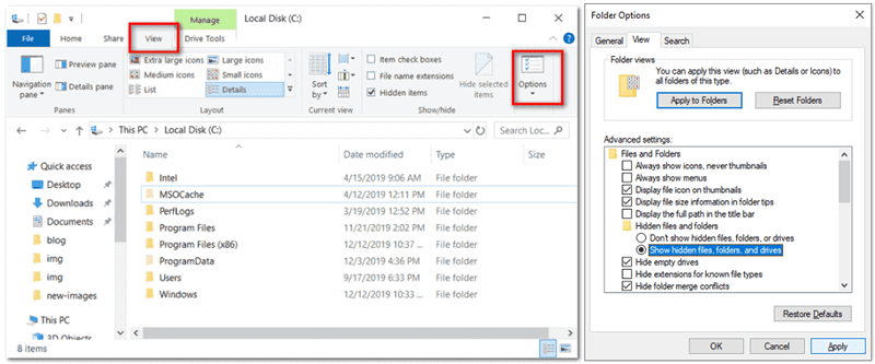 Show Hidden Folders on Windows 10