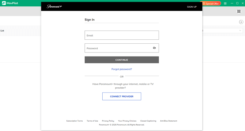 Log into Paramount Plus on MovPilot