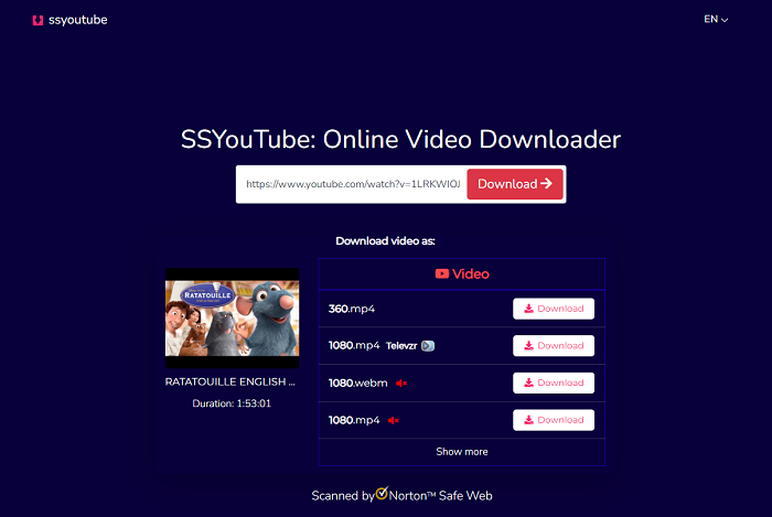 ดาวน์โหลดภาพยนตร์ MP4 จาก SSYouTube