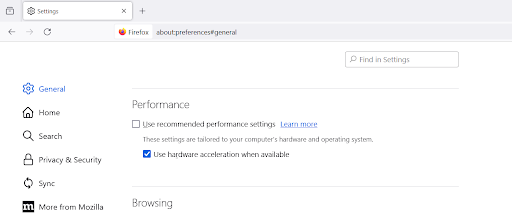 Slå hardwareacceleration Firefox fra