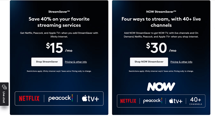 Xfinity Bundle Service to Netflix